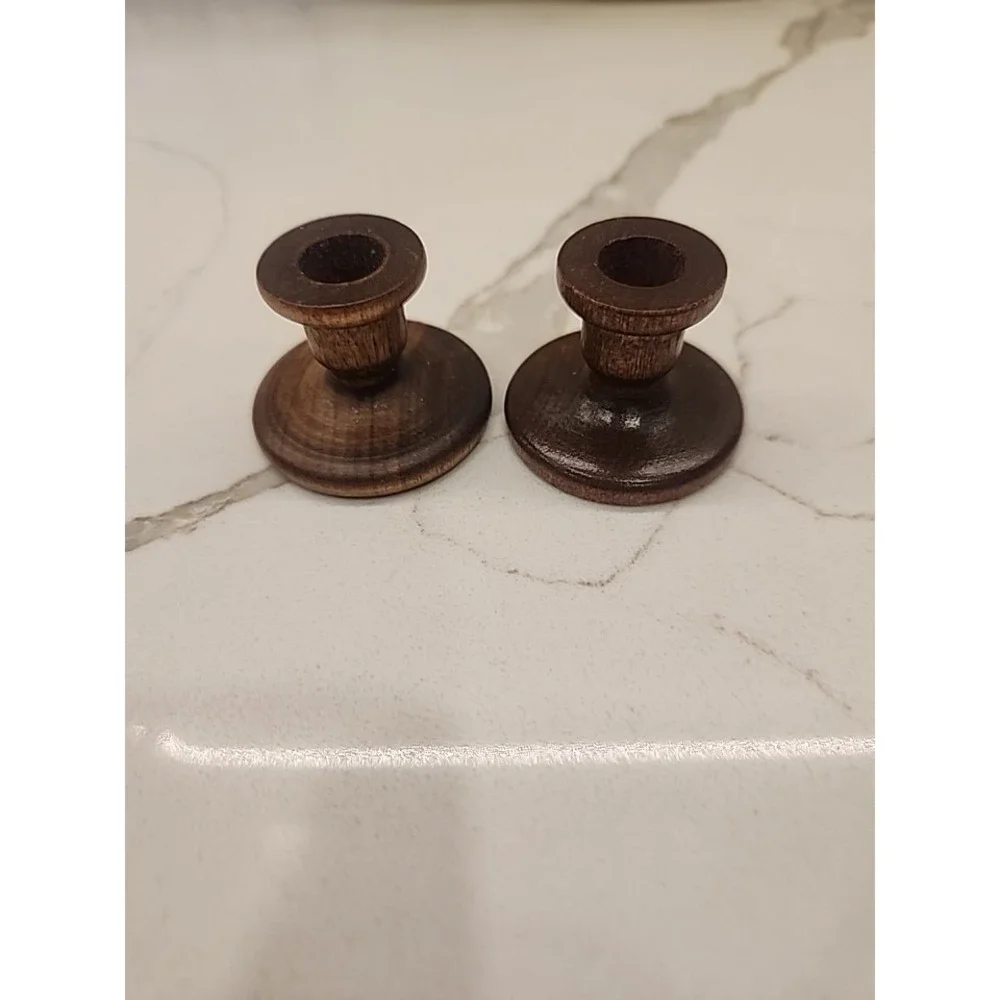 Vintage Wood Mini Taper Pair Of Candlestick Holders Turned Wood 1.5
